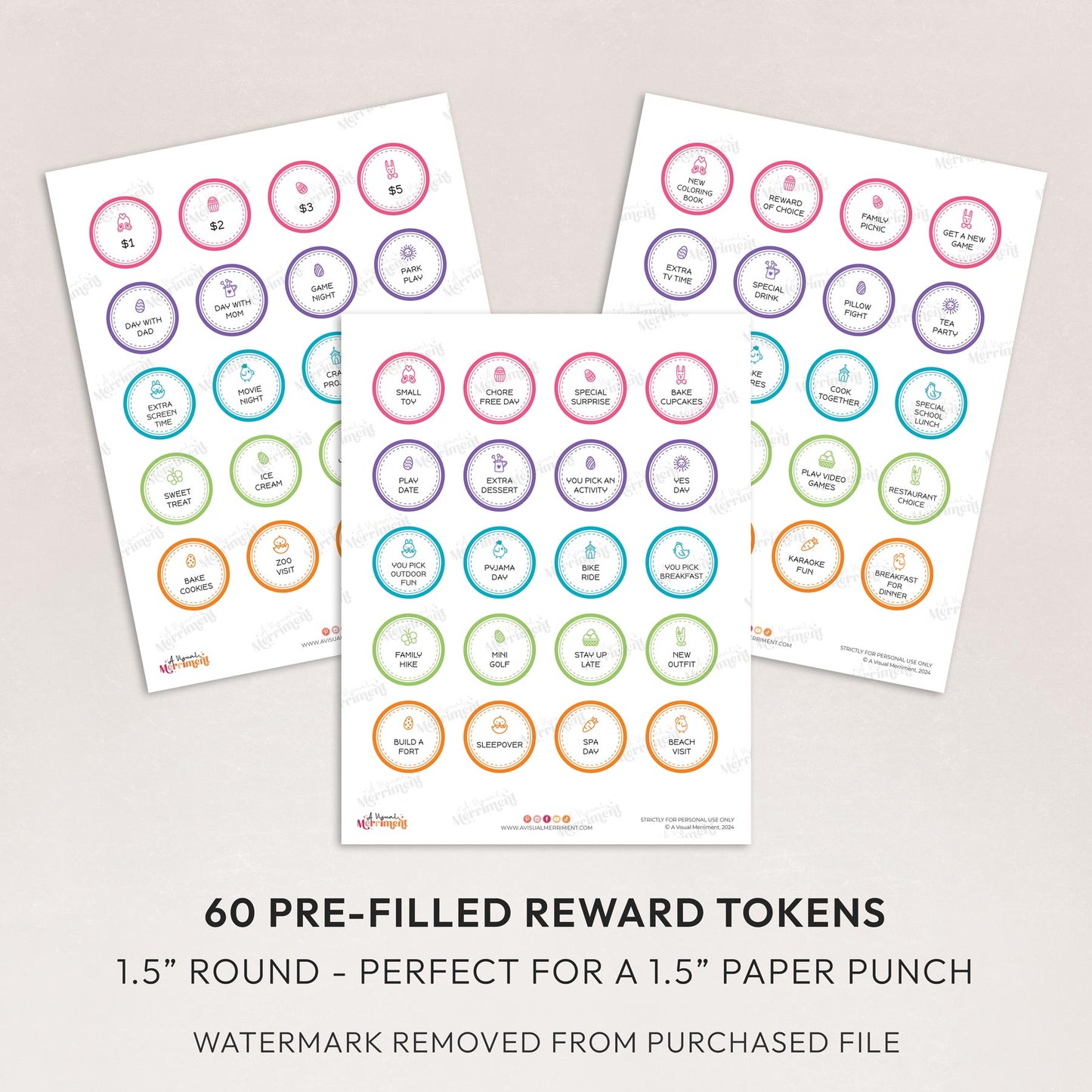 3 pages of discs with easter egg token rewards and instructions