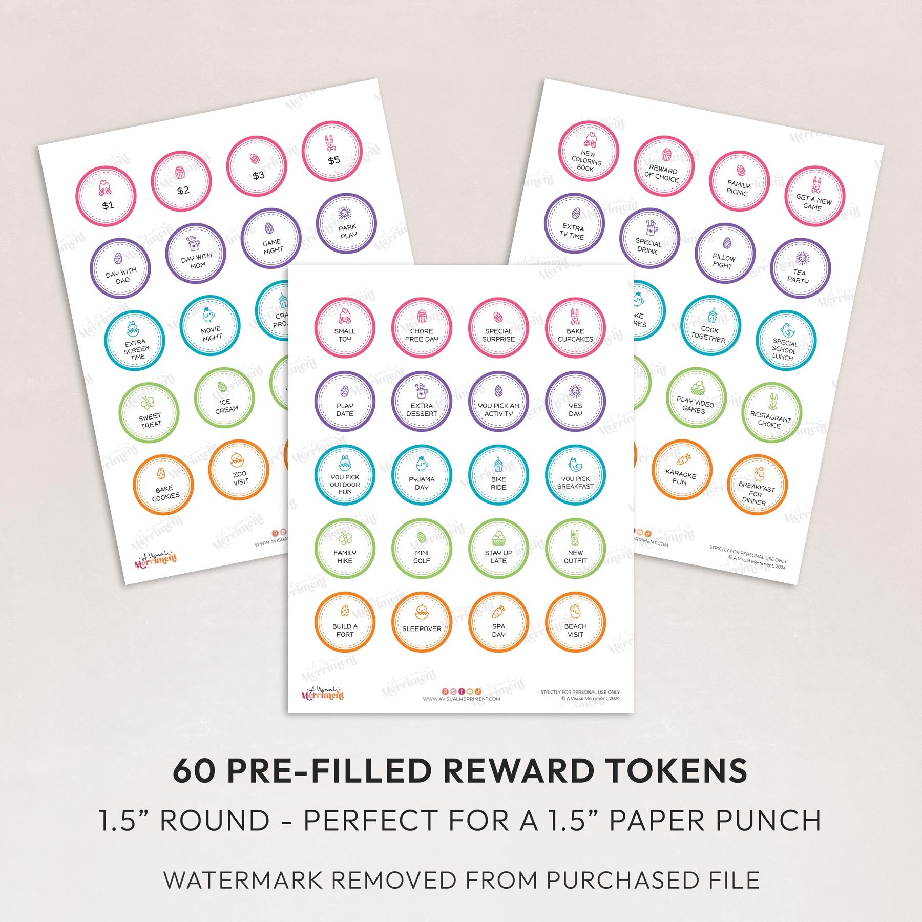 3 pages of discs with easter egg token rewards and instructions