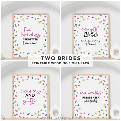 set of 4 rainbow confetti polka dots 'two brides' wedding signs frames