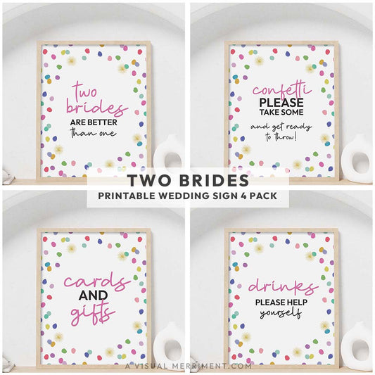 set of 4 rainbow confetti polka dots 'two brides' wedding signs frames