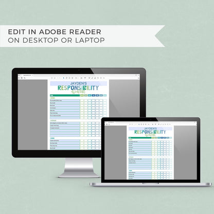 blue and green responsibility checklist pdfs on computer and laptop screens