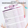 Purple Pink Responsibility Checklist | Editable Template