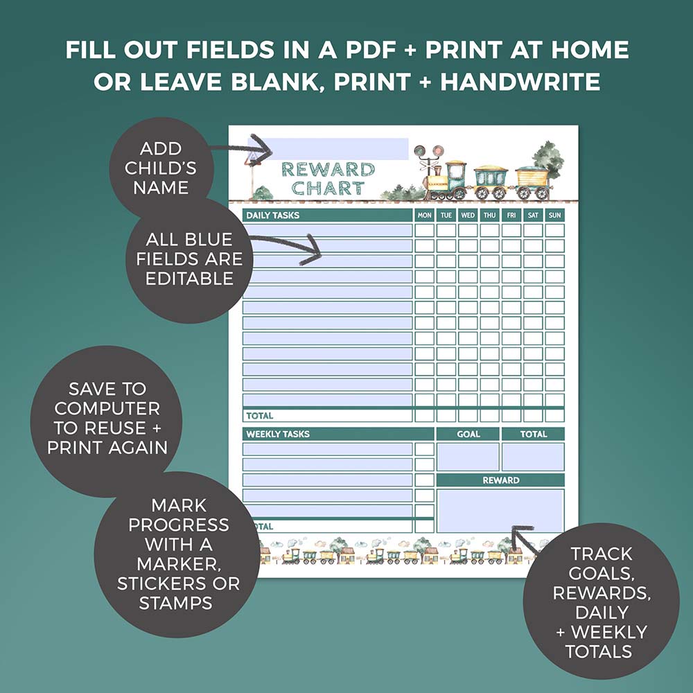 editable fields for vintage train editable printable reward chart