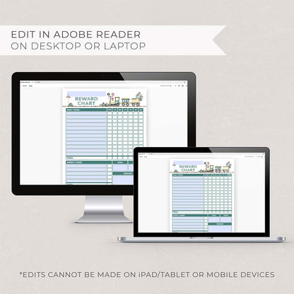 vintage train editable reward chart pdfs on computer and laptop screens