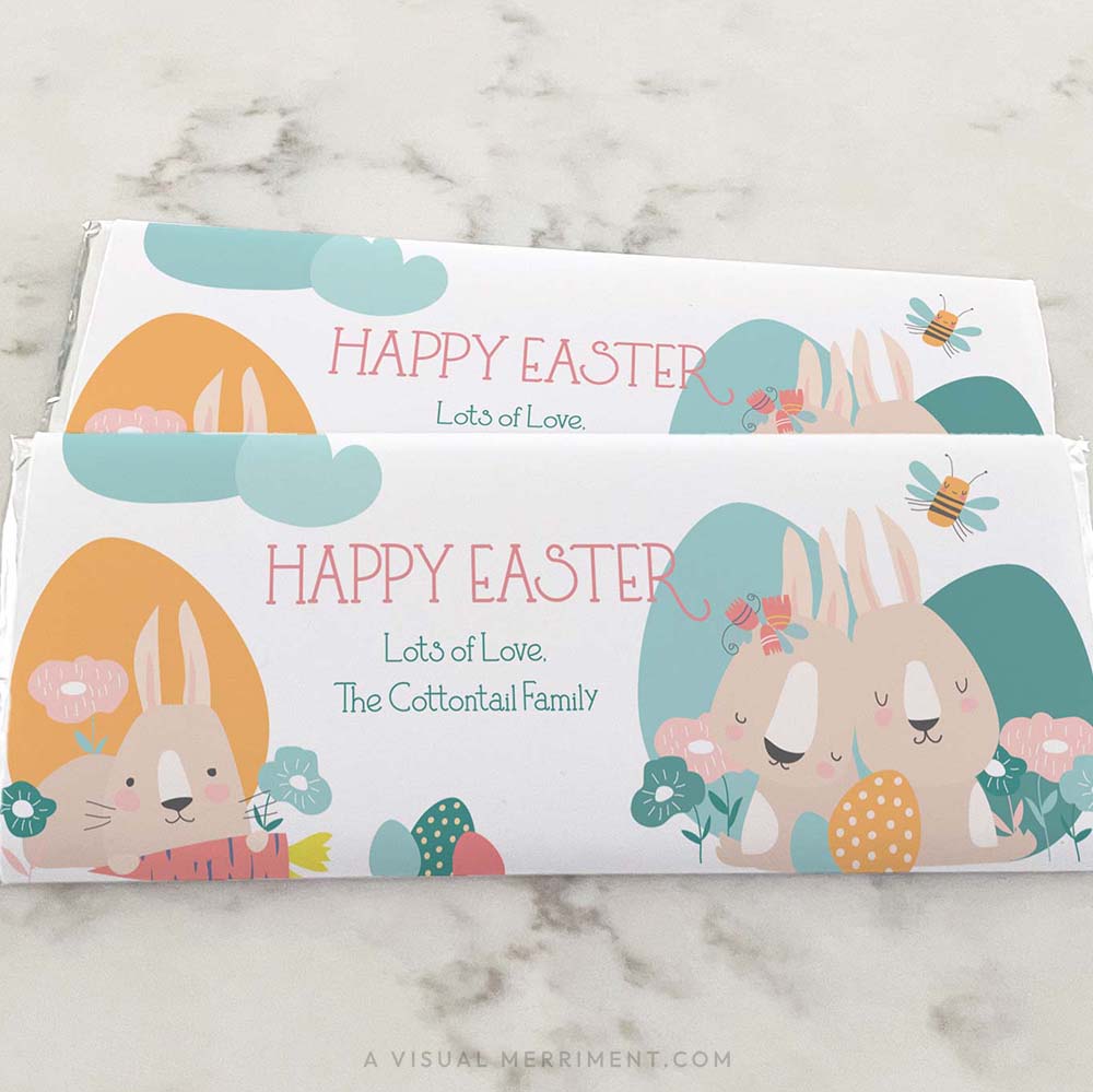 close up of easter candy wrappers on marble surface