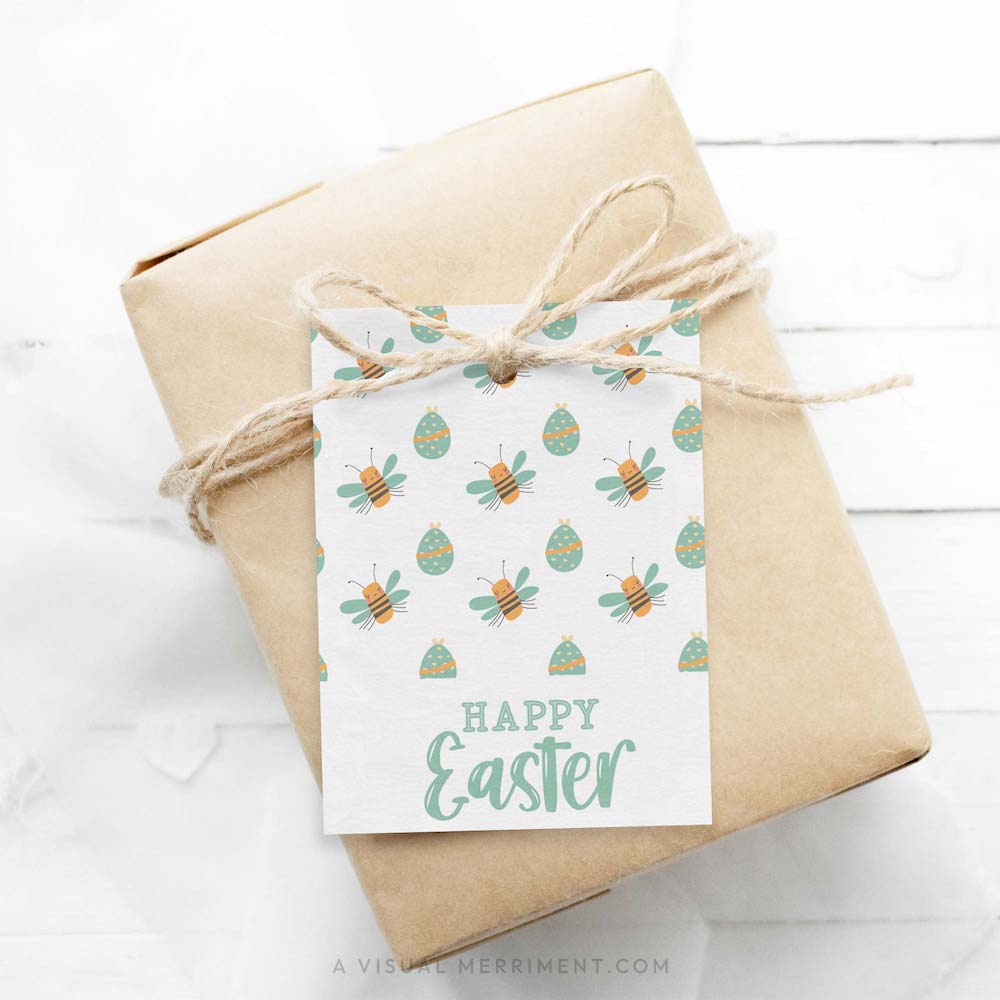 happy easter gift tag on brown gift