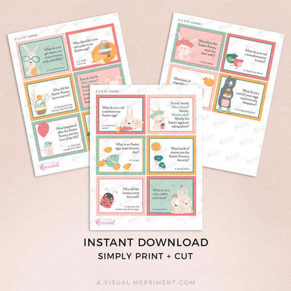 pages of easter lunch box jokes cards with pastel spring elements