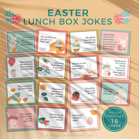 easter lunch box jokes cards with pastel spring elements