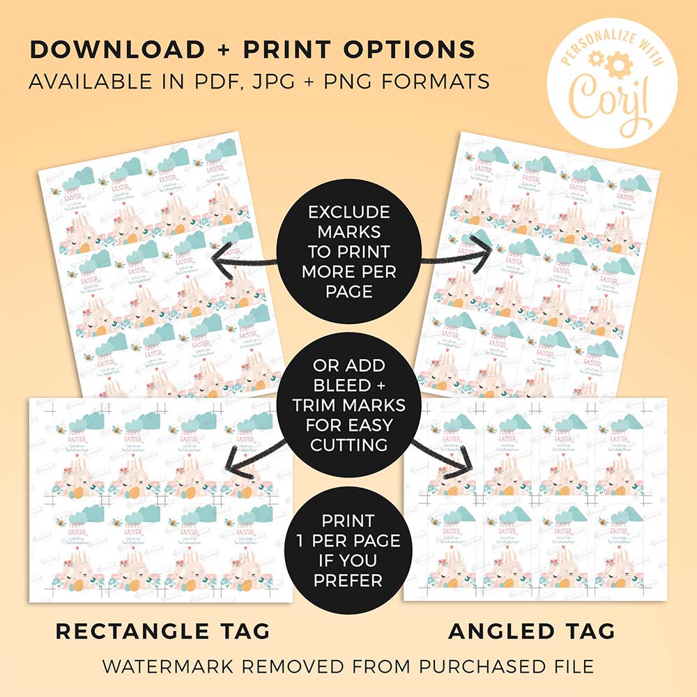 template instructions for printable Spring Bunny Easter Gift Tag on pages