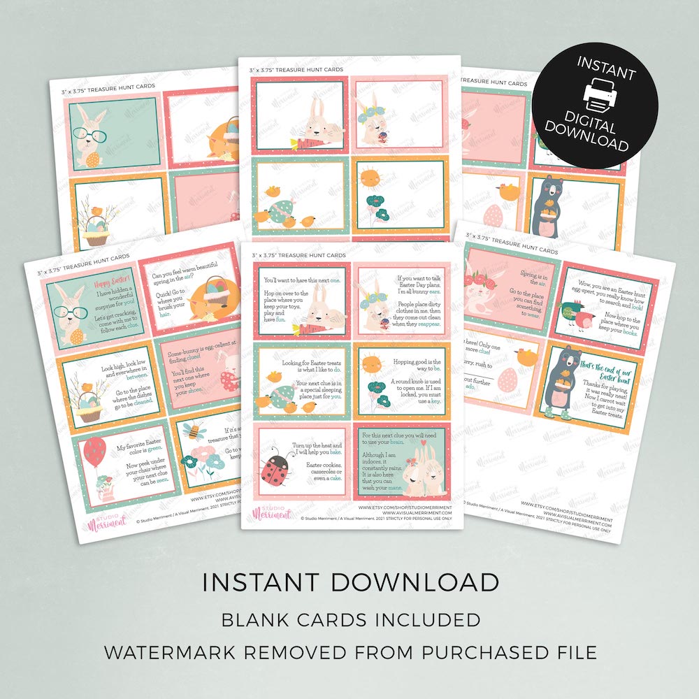 pages with inclusions for spring pastel printable easter scavenger hunt clue cards