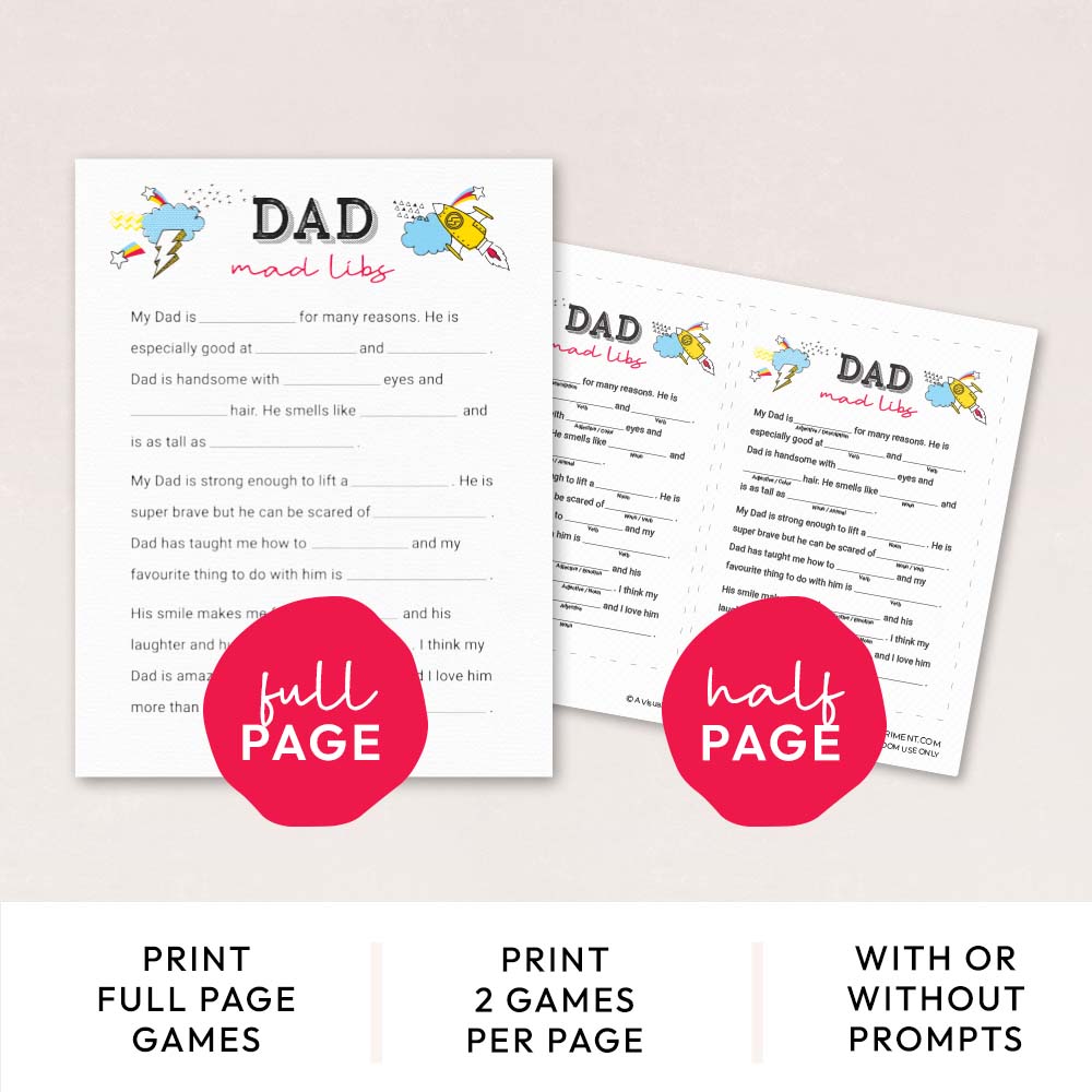 dad mad libs game pages with features
