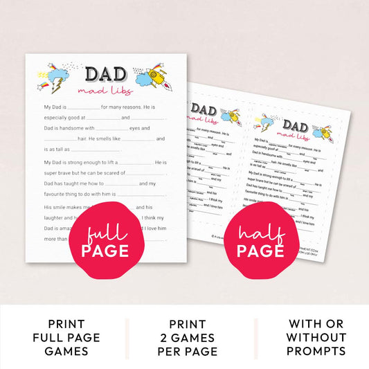 dad mad libs game pages with features