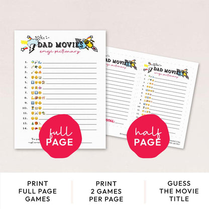 dad movies emoji pictionary game pages with features