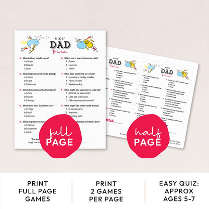 easy kids dad's trivia game pages with features