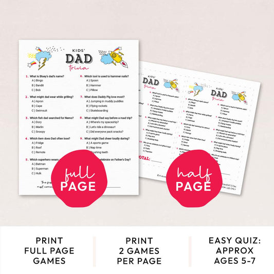 easy kids dad's trivia game pages with features
