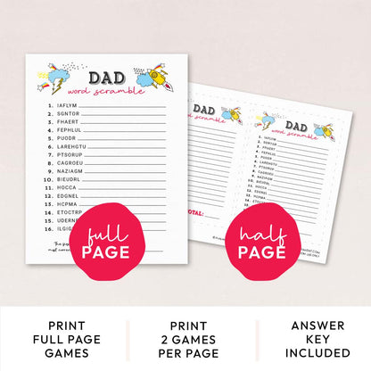 dad word scramble activity game pages with features