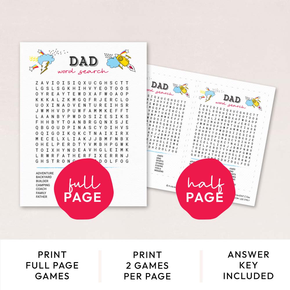 dad word search game pages with features