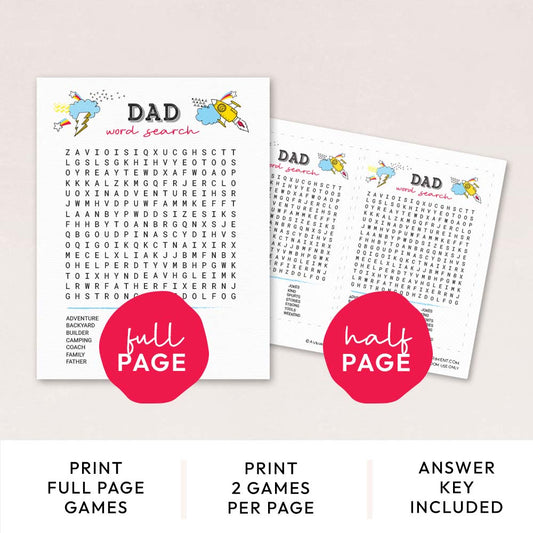 dad word search game pages with features