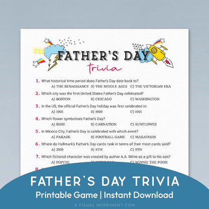 father's day trivia printable father's day game page on blue background