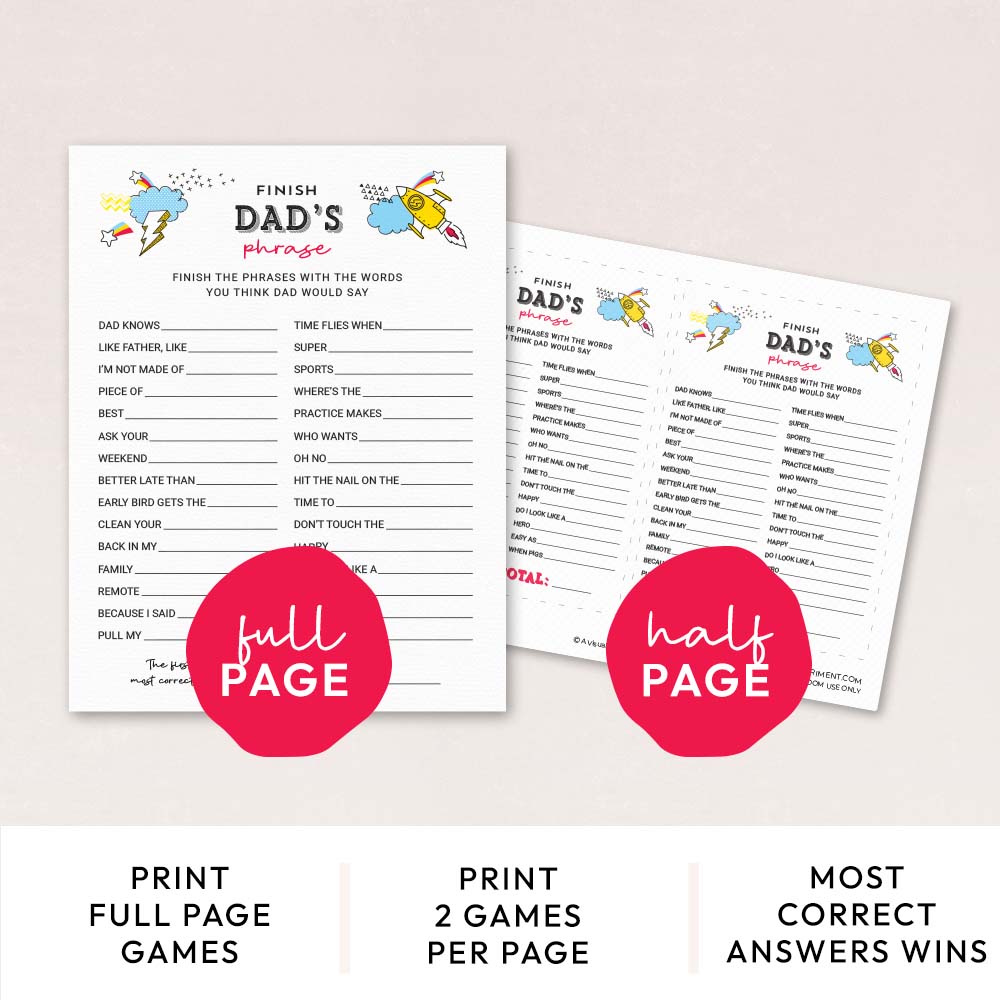 finish dad's phrase game pages with features