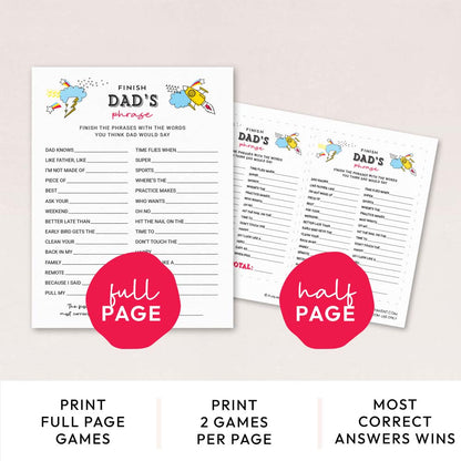 finish dad's phrase game pages with features