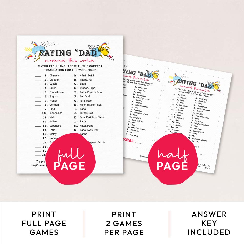 saying dad around the world language game pages with features