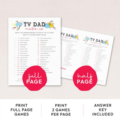tv dad match up game pages with features