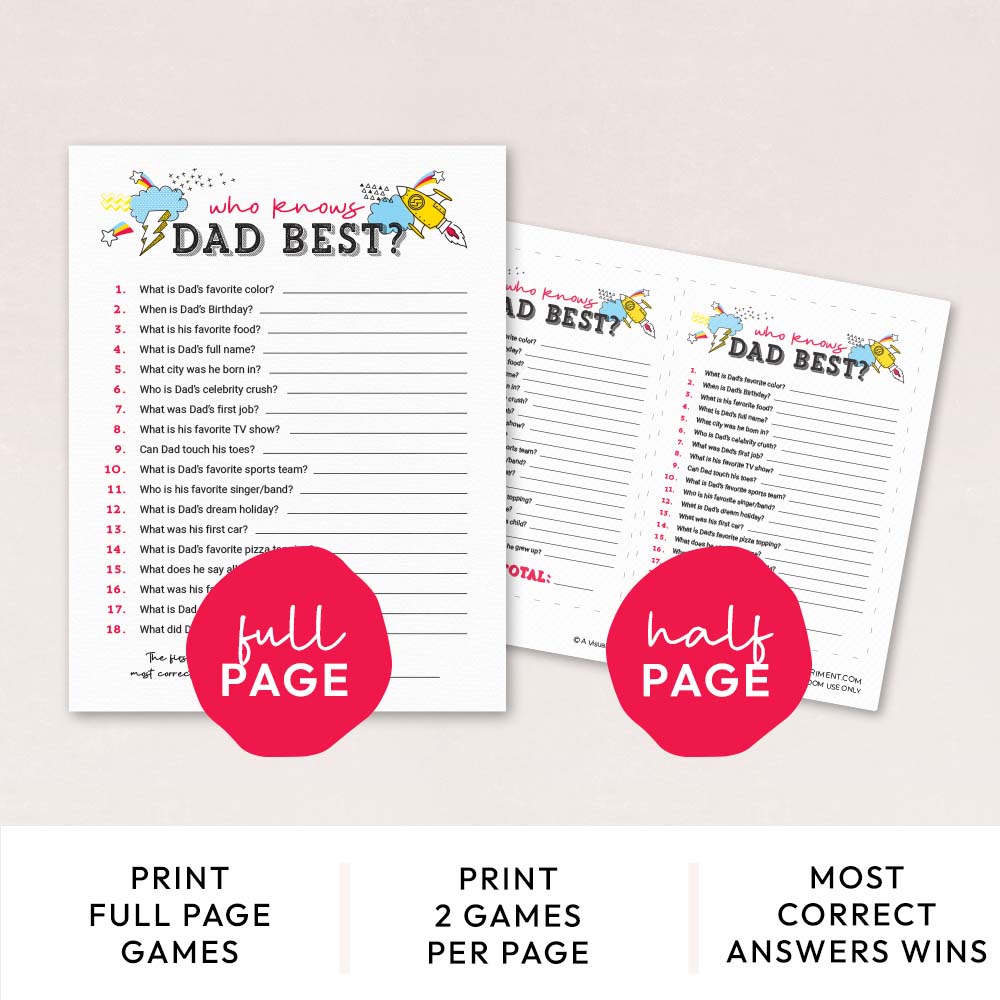 who knows dad best game pages with features