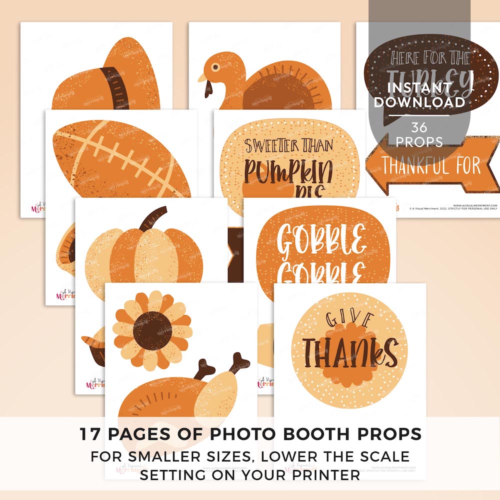 pages of thanksgiving photo booth props  with signs, turkeys and other fall elements
