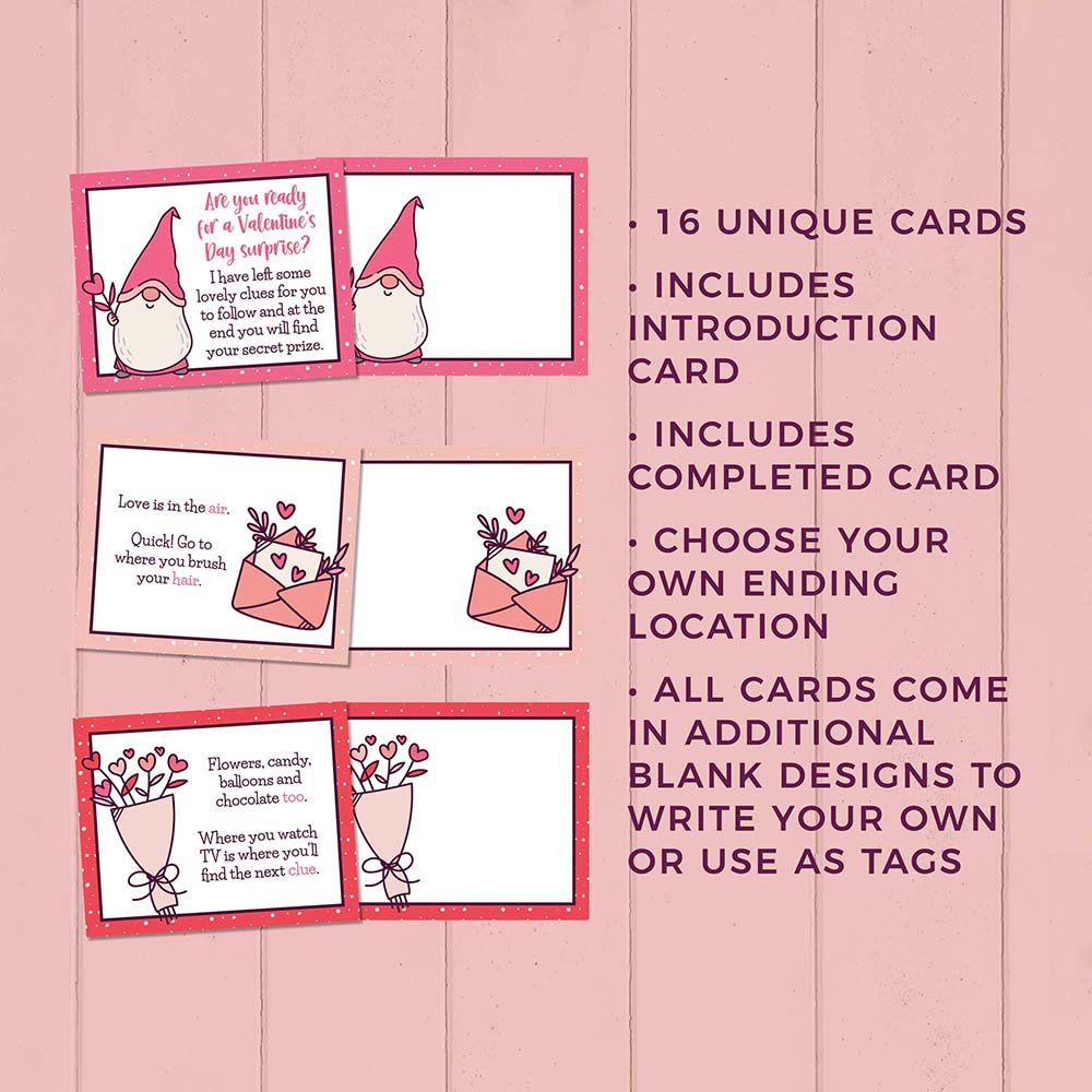 valentines day scavenger hunt cards with clues and blank with inclusions