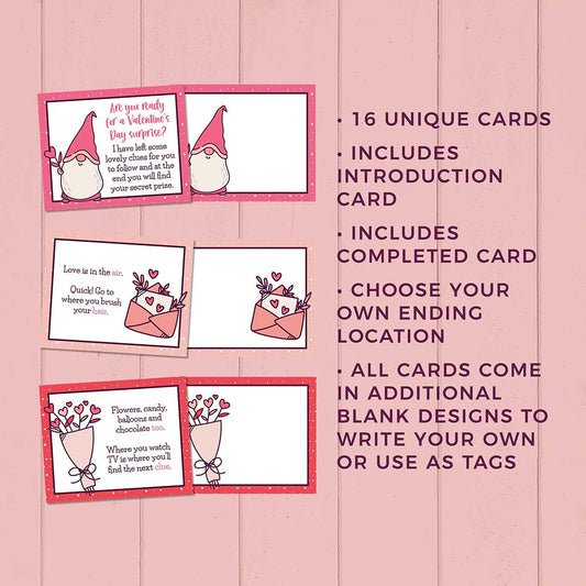 valentines day scavenger hunt cards with clues and blank with inclusions