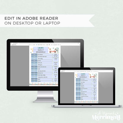 race car editable daily schedule pdfs on computer and laptop screens
