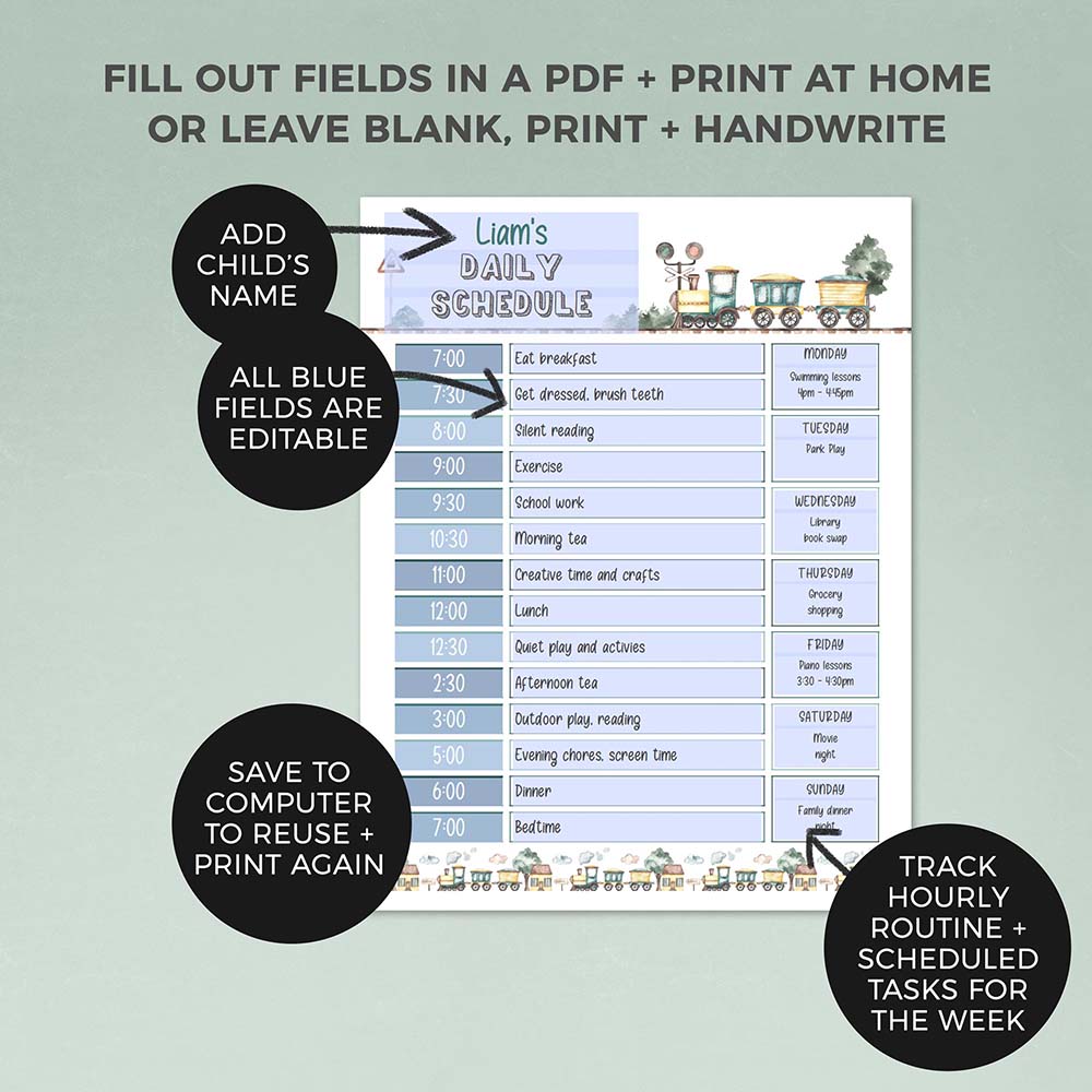 editable fields for vintage train editable printable daily schedule