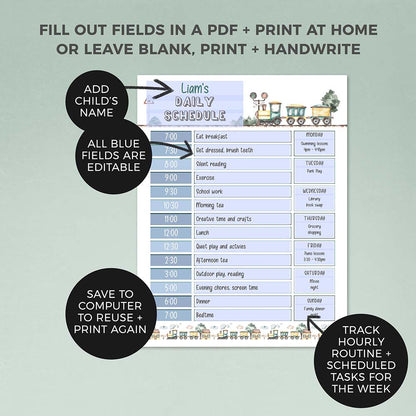 editable fields for vintage train editable printable daily schedule