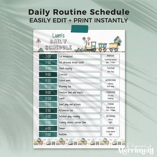 editable printable vintage train daily schedule template