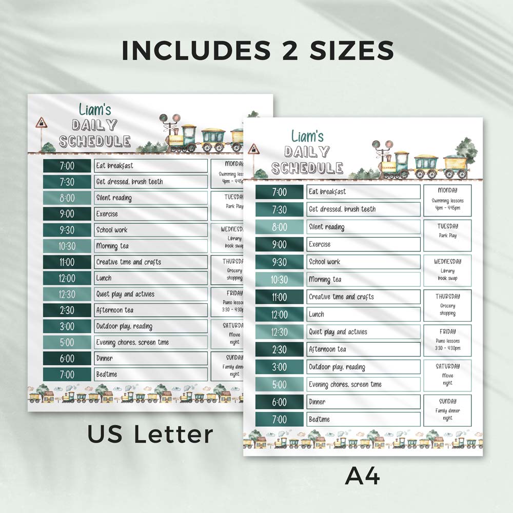 editable printable vintage train template pages in 2 sizes - US letter and A4