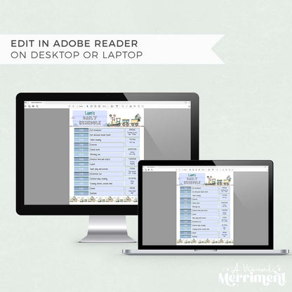 vintage train editable daily schedule on computer and laptop screens