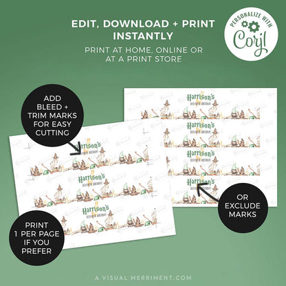 2 pages with instructions for editable water bottle label template with magic harry potter style