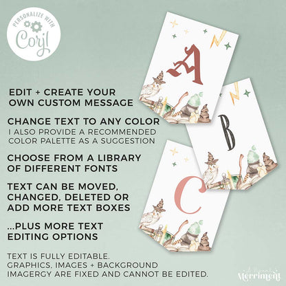 Instructions for printing editable banner template flags in harry potter style with magical elements