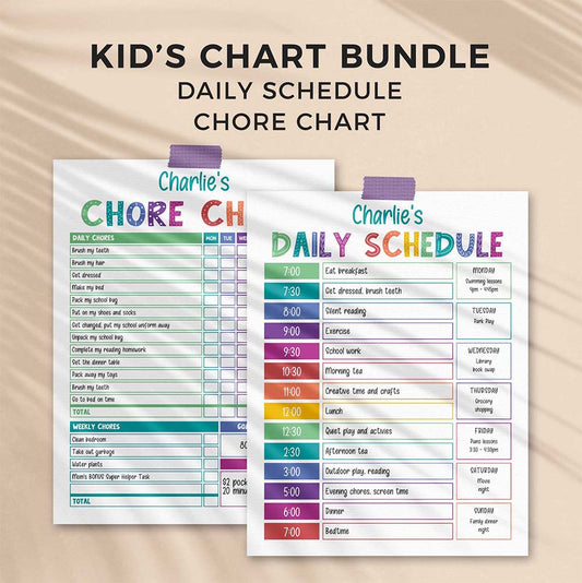 Rainbow editable chore chart & daily schedule PDF bundle