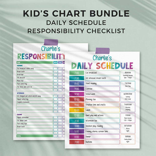 Rainbow editable responsibility checklist & daily schedule PDF bundle