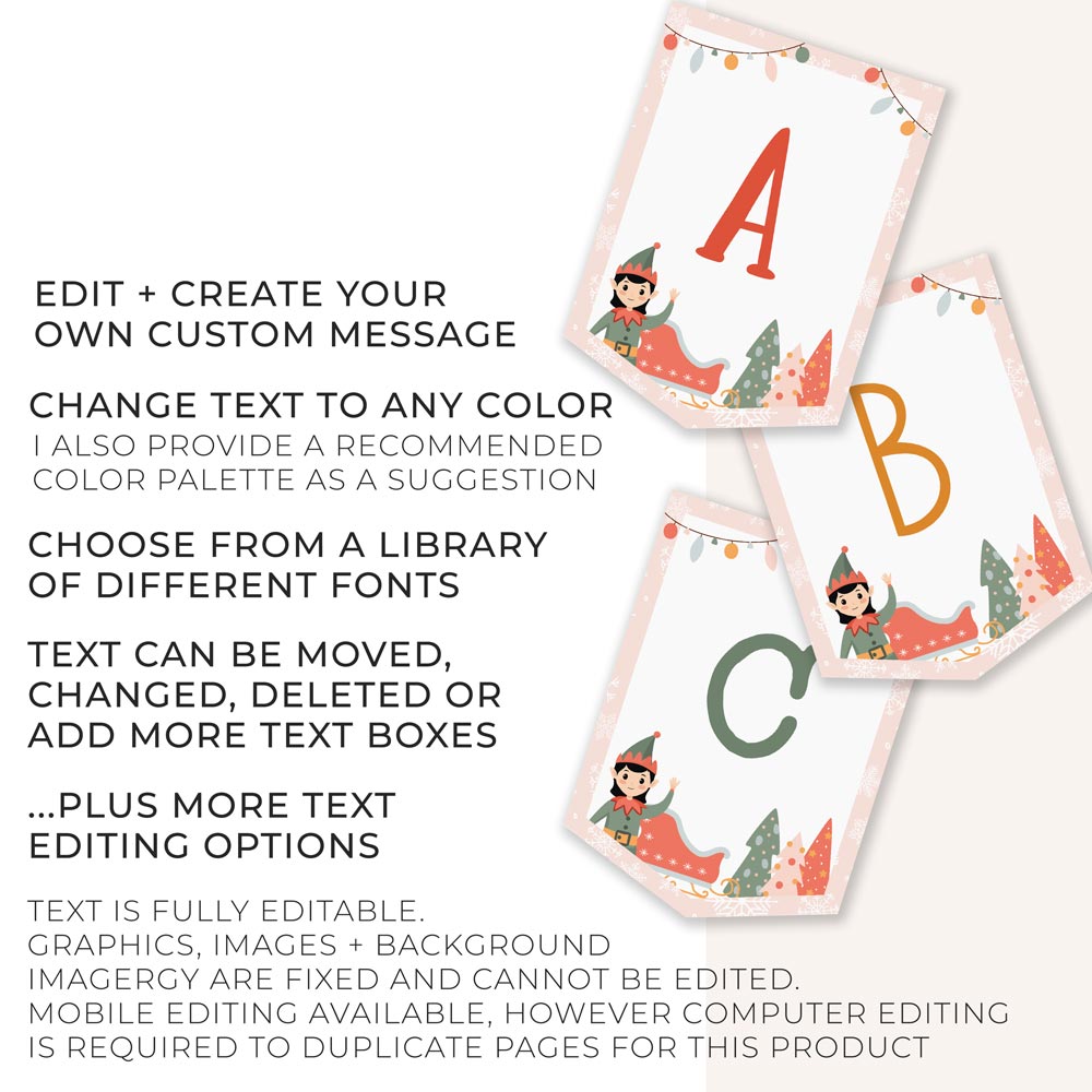 Different girl christmas elf banner designs with editing instructions