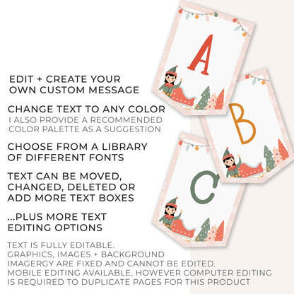 Different girl christmas elf banner designs with editing instructions