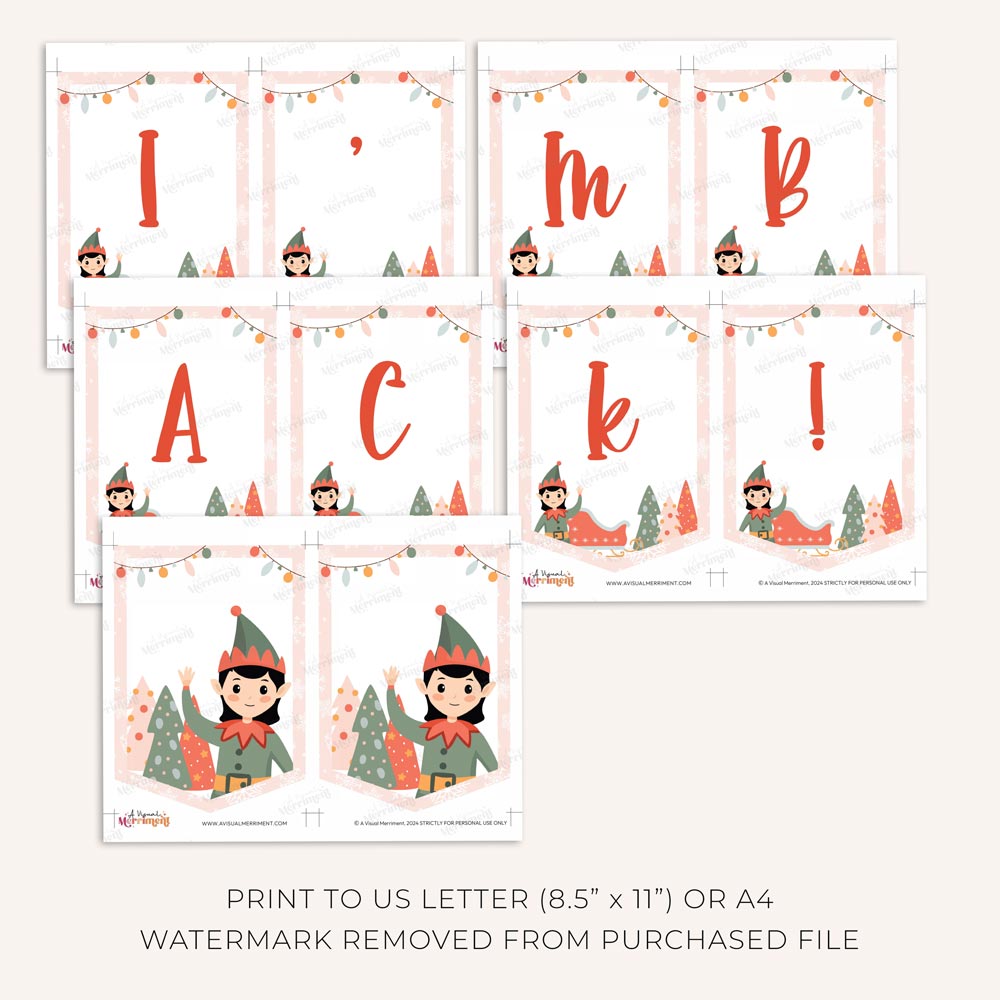 i'm back girl christmas elf banner flag pages printed out