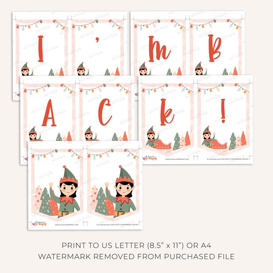 i'm back girl christmas elf banner flag pages printed out