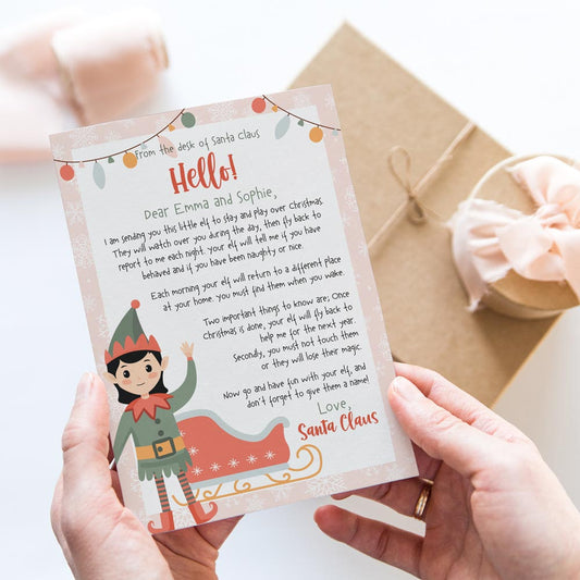 hands holding girl's hello welcome elf letter editable printable from santa