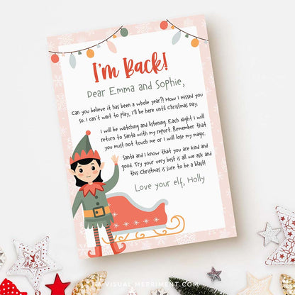 I'm back printable arrival letter from pink elf on the shelf