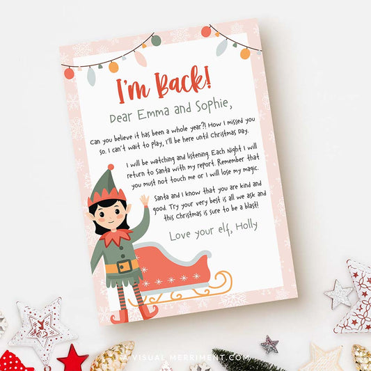 I'm back printable arrival letter from pink elf on the shelf