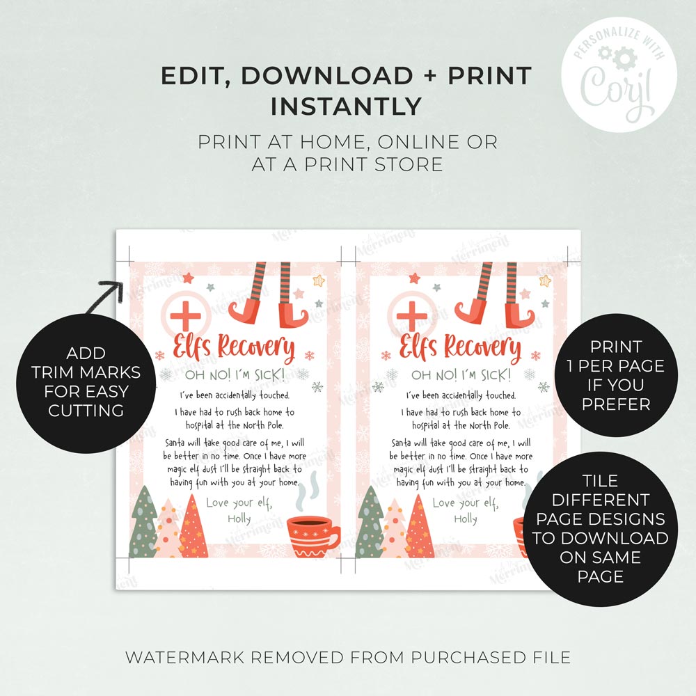 2 printed pages of girl christmas elf recovery letter with features