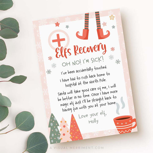 pink elf on the shelf i'm sick recovery letter printable template with leaves